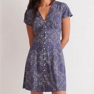 Madewell NWOT size 10 blue bandana shirred button front mini dress
